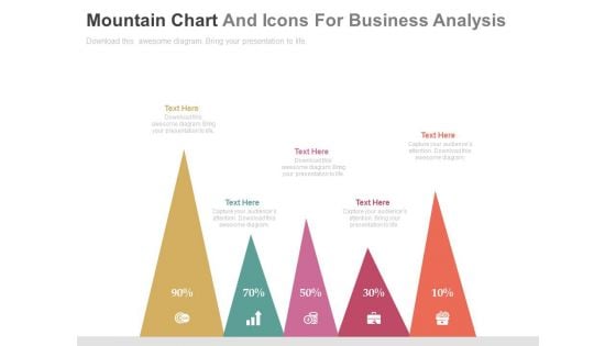 Five Mountain Chart With Icons For Financial Analysis Powerpoint Slides