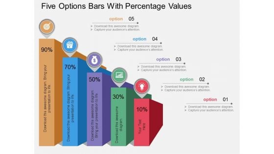 Five Options Bars With Percentage Values Powerpoint Template