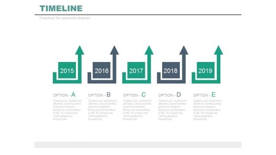 Five Options Timeline For Marketing Plan Powerpoint Slides