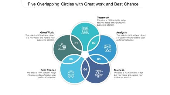 Five Overlapping Circles With Great Work And Best Chance Ppt PowerPoint Presentation Ideas Vector