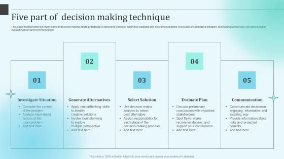 Five Part Of Decision Making Technique Background PDF