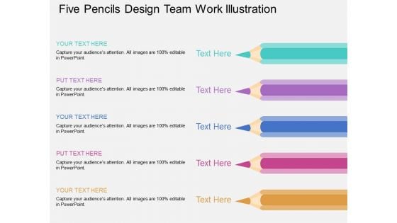 Five Pencils Design Team Work Illustration PowerPoint Template Five Pencils Design Team Work Illustration PowerPoint Template