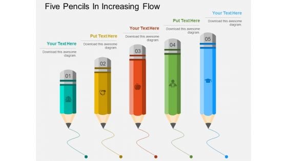 Five Pencils In Increasing Flow Powerpoint Template