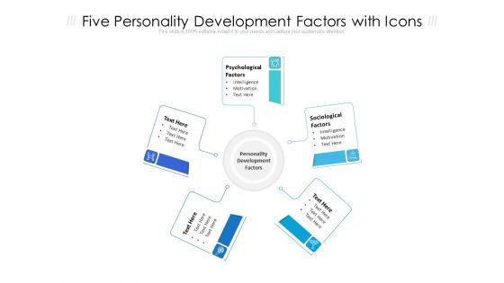 Five Personality Development Factors With Icons Ppt PowerPoint Presentation Gallery Graphics Tutorials PDF