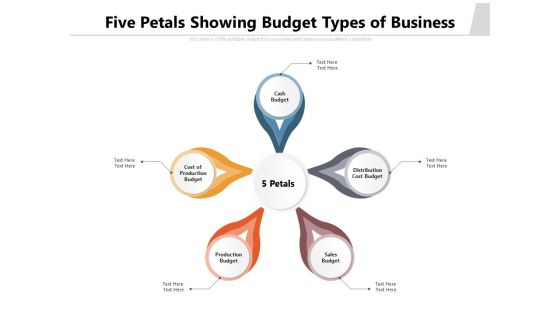 Five Petals Showing Budget Types Of Business Ppt PowerPoint Presentation Infographic Template Slide Portrait PDF