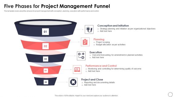 Five Phases For Project Management Funnel Ppt PowerPoint Presentation Gallery Ideas PDF