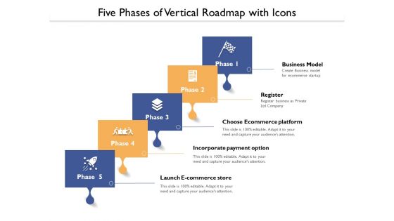 Five Phases Of Vertical Roadmap With Icons Ppt PowerPoint Presentation Gallery Example File PDF