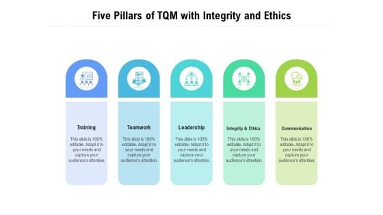 Five Pillars Of TQM With Integrity And Ethics Ppt PowerPoint Presentation Infographic Template Show PDF