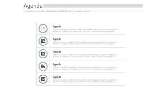 Five Points Business Agenda Diagram Powerpoint Slides