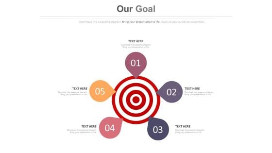 Five Points Circle With Target Board Powerpoint Slides Five Points Circle With Target Board Powerpoint Slides