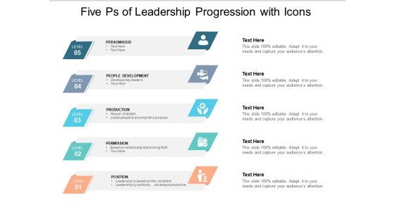 Five Ps Of Leadership Progression With Icons Ppt PowerPoint Presentation File Infographic Template