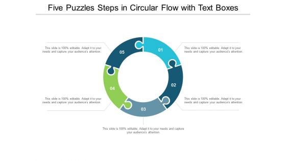 Five Puzzles Steps In Circular Flow With Text Boxes Ppt Powerpoint Presentation Infographics Guidelines