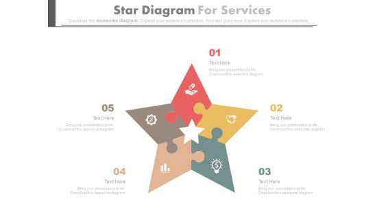 Five Puzzles Steps Star Diagram With Icons Powerpoint Template