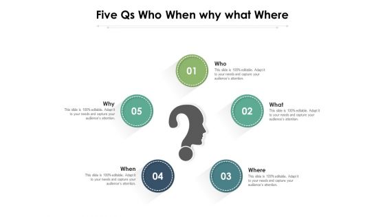 Five Qs Who When Why What Where Ppt PowerPoint Presentation Summary Visual Aids PDF