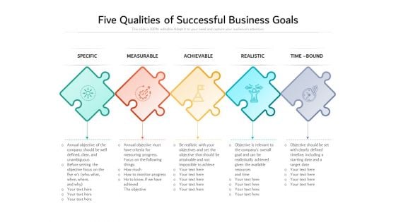 Five Qualities Of Successful Business Goals Ppt PowerPoint Presentation Portfolio Skills PDF