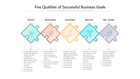 Five Qualities Of Successful Business Goals Ppt PowerPoint Presentation Portfolio Skills PDF