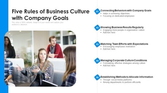 Five Rules Of Business Culture With Company Goals Ppt PowerPoint Presentation Gallery Styles PDF Five Rules Of Business Culture With Company Goals Ppt PowerPoint Presentation Gallery Styles PDF