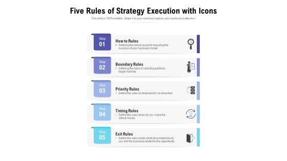 Five Rules Of Strategy Execution With Icons Ppt PowerPoint Presentation Professional Rules