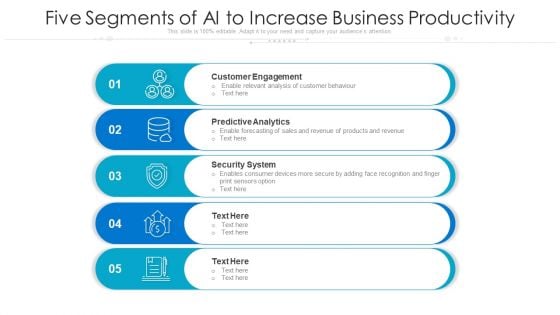 Five Segments Of AI To Increase Business Productivity Ppt PowerPoint Presentation Gallery Visuals PDF