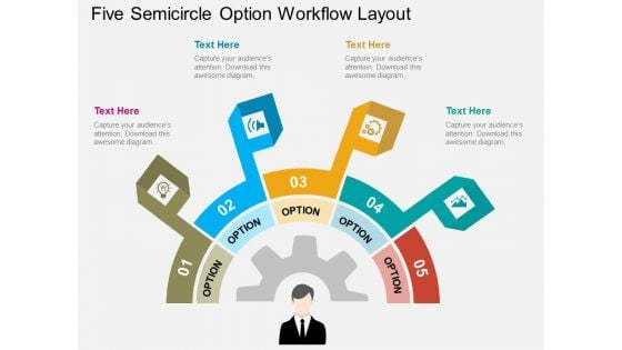 Five Semicircle Option Workflow Layout Powerpoint Template