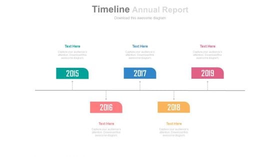 Five Staged Annual Report With Year Based Tags Powerpoint Slides