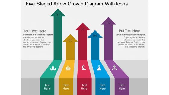 Five Staged Arrow Growth Diagram With Icons Powerpoint Template