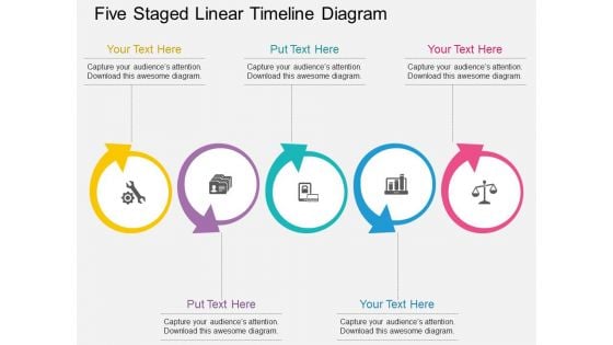 Five Staged Linear Timeline Diagram Powerpoint Template