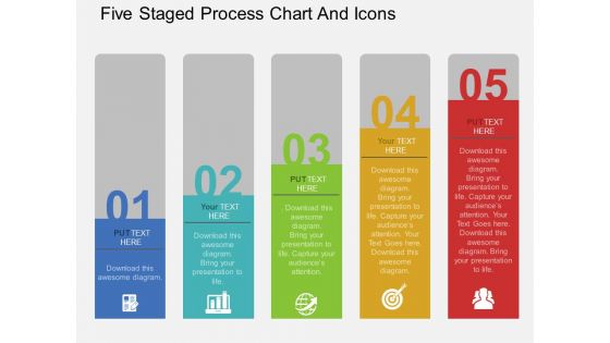 Five Staged Process Chart And Icons Powerpoint Template