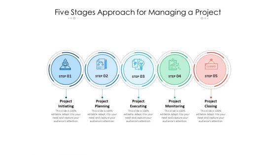 Five Stages Approach For Managing A Project Ppt PowerPoint Presentation Outline Deck PDF