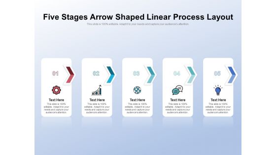 Five Stages Arrow Shaped Linear Process Layout Ppt PowerPoint Presentation Gallery Samples PDF Five Stages Arrow Shaped Linear Process Layout Ppt PowerPoint Presentation Gallery Samples PDF