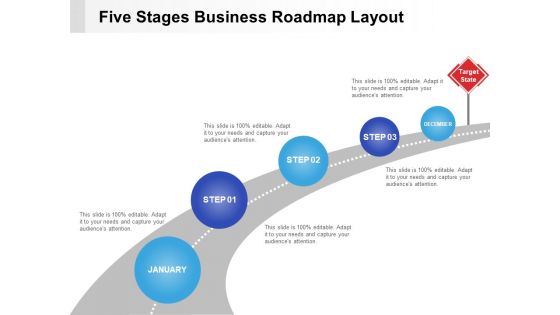 Five Stages Business Roadmap Layout Ppt PowerPoint Presentation Infographics Shapes PDF