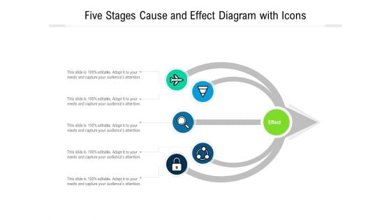 Five Stages Cause And Effect Diagram With Icons Ppt PowerPoint Presentation Infographics Slide Portrait PDF