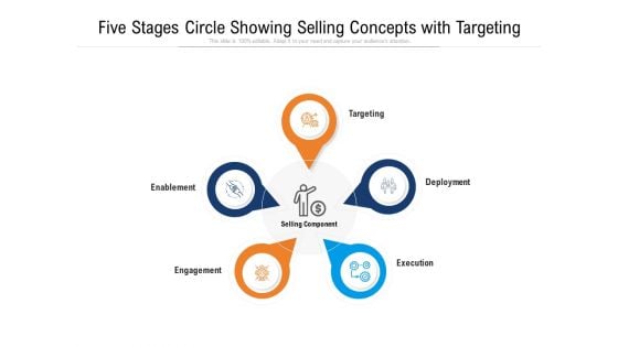 Five Stages Circle Showing Selling Concepts With Targeting Ppt PowerPoint Presentation Gallery Visual Aids PDF