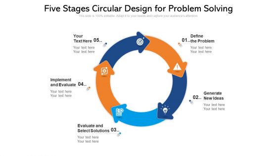 Five Stages Circular Design For Problem Solving Ppt PowerPoint Presentation File Outline PDF