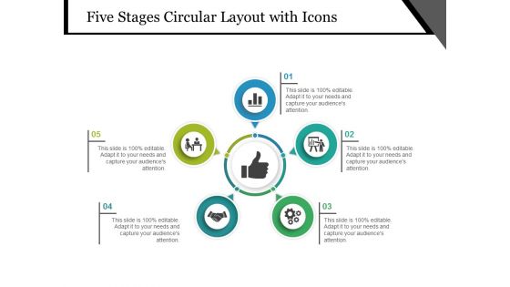 Five Stages Circular Layout With Icons Ppt PowerPoint Presentation Pictures Portfolio