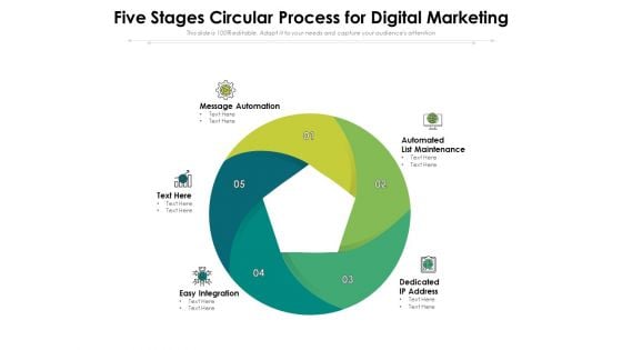 Five Stages Circular Process For Digital Marketing Ppt PowerPoint Presentation Outline Information PDF