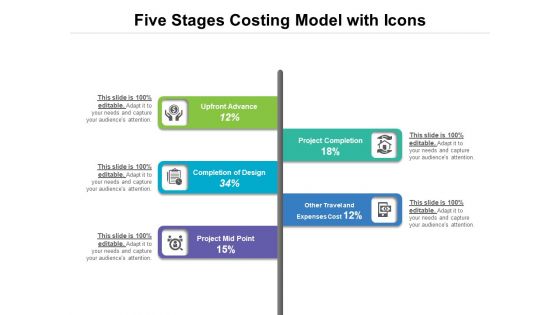 Five Stages Costing Model With Icons Ppt PowerPoint Presentation Summary Guidelines PDF