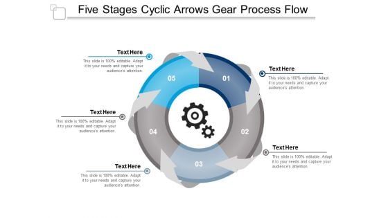 Five Stages Cyclic Arrows Gear Process Flow Ppt Powerpoint Presentation Inspiration Graphics Tutorials