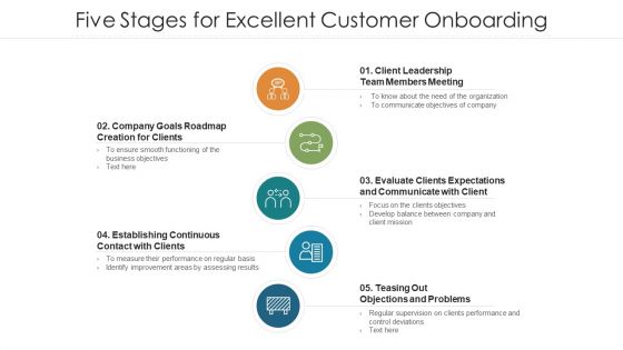 Five Stages For Excellent Customer Onboarding Ppt Infographics Ideas PDF