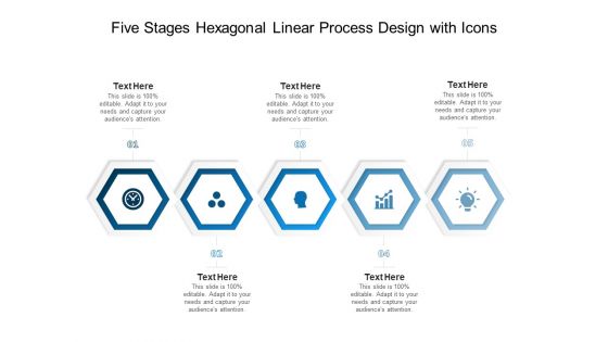 Five Stages Hexagonal Linear Process Design With Icons Ppt PowerPoint Presentation Gallery Infographics PDF