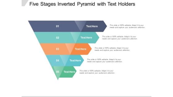 Five Stages Inverted Pyramid With Text Holders Ppt PowerPoint Presentation Icon Maker
