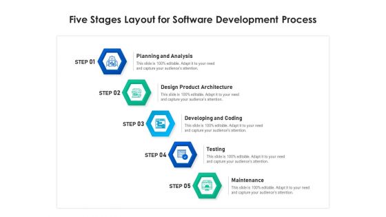 Five Stages Layout For Software Development Process Ppt PowerPoint Presentation Gallery Structure PDF