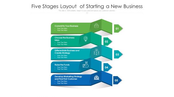 Five Stages Layout Of Starting A New Business Ppt PowerPoint Presentation Gallery Gridlines PDF