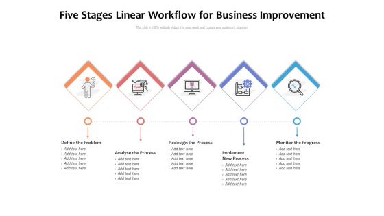 Five Stages Linear Workflow For Business Improvement Ppt PowerPoint Presentation Ideas Portrait PDF Five Stages Linear Workflow For Business Improvement Ppt PowerPoint Presentation Ideas Portrait PDF