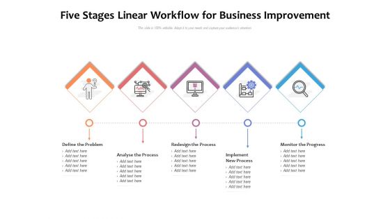 Five Stages Linear Workflow For Business Improvement Ppt PowerPoint Presentation Ideas Portrait PDF