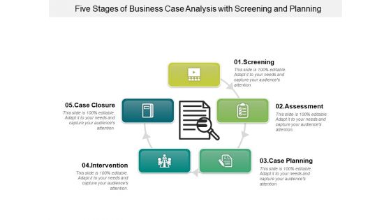 Five Stages Of Business Case Analysis With Screening And Planning Ppt PowerPoint Presentation Gallery Background PDF