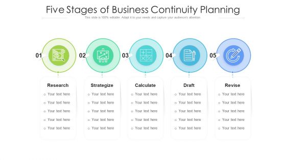 Five Stages Of Business Continuity Planning Ppt PowerPoint Presentation Gallery Samples PDF