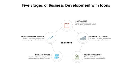 Five Stages Of Business Development With Icons Ppt PowerPoint Presentation Gallery Graphics Design