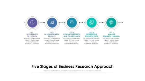 Five Stages Of Business Research Approach Ppt PowerPoint Presentation Summary Tips PDF