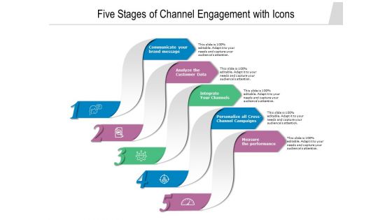 Five Stages Of Channel Engagement With Icons Ppt PowerPoint Presentation File Model PDF